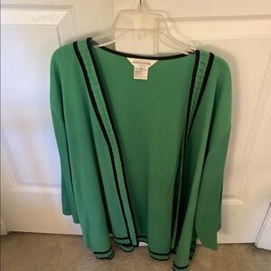 Misook Green Cardigan with Contrasting Trim